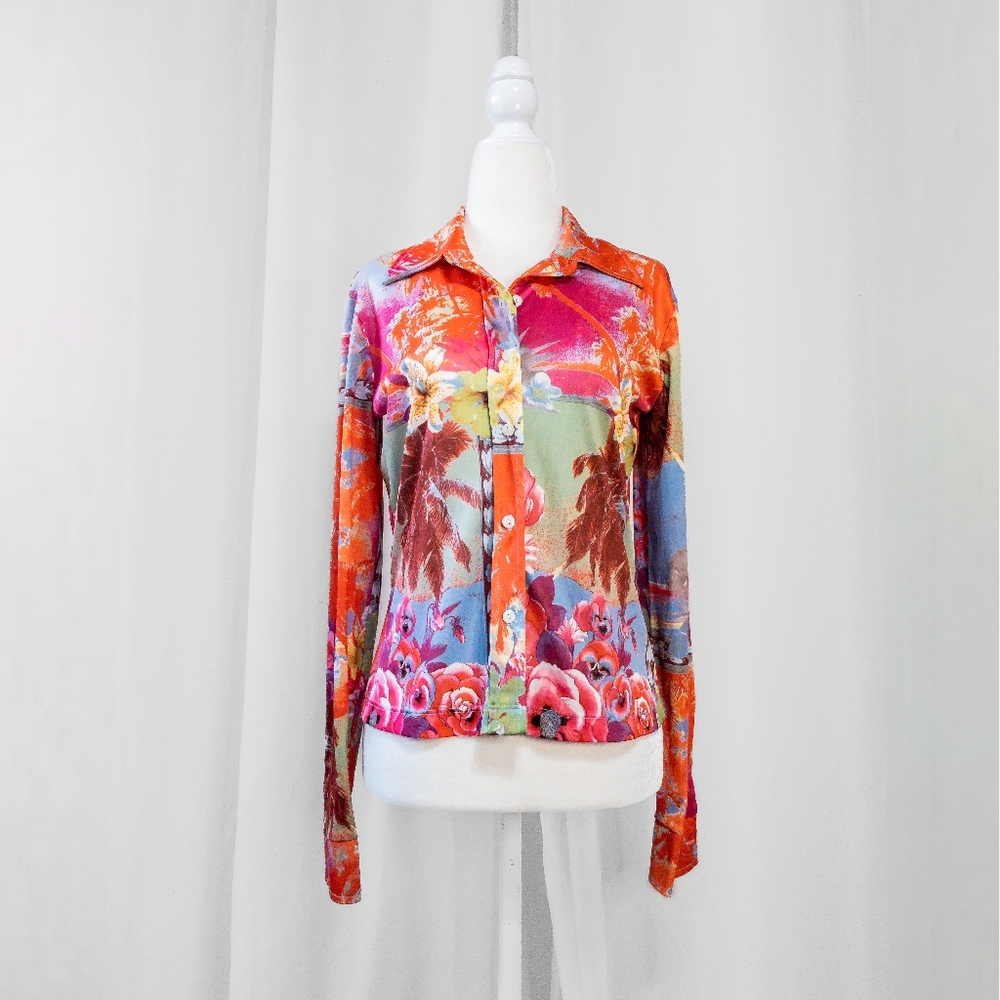 90s Retro Vibrant Rampage Button Up Crop